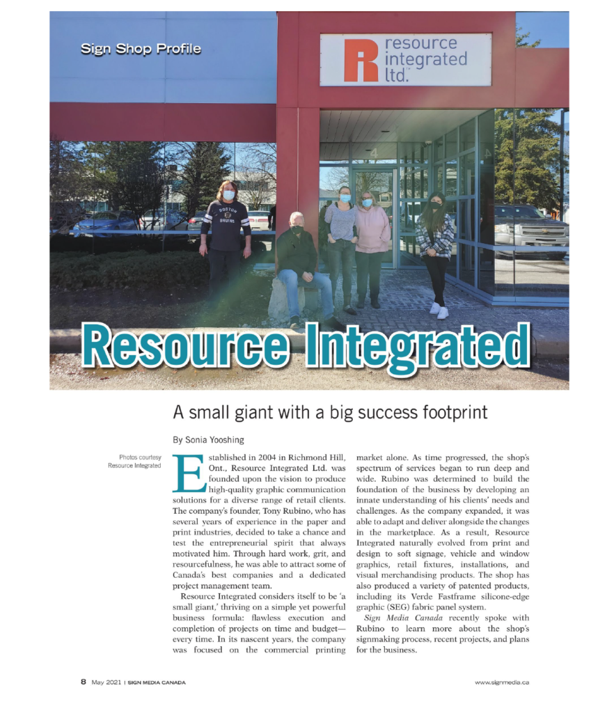 RI featured in SignMedia May Issue!, Resource Integrated